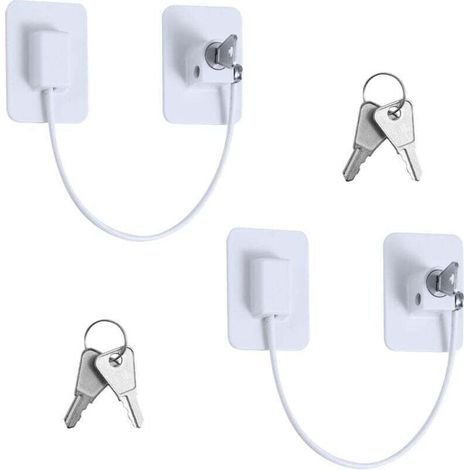 Set of 2 security locks for fridge windows, with 4 keys, strong adhesive (1/4)