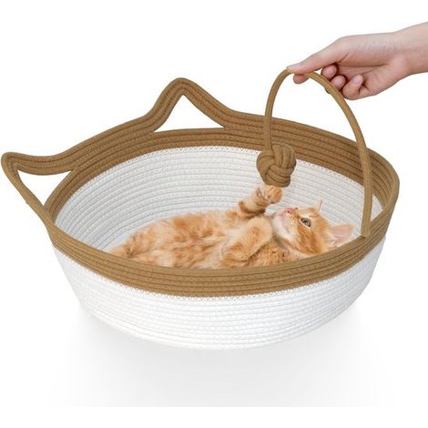 Cesta per gatti intrecciata a mano in corda di cotone marrone (1/5)