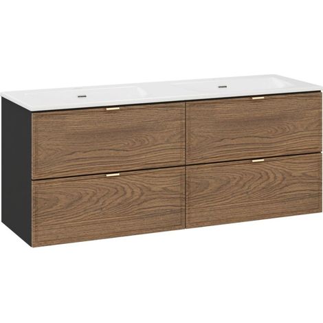 Badezimmer-Set SAVIA: Unterschränke 120cm + Doppelwaschbecken weiß zum Einbauen