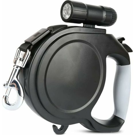 Laisse pour Chien avec LED Lampe de Poche, Laisse Rétractable pour Chiens de Jusqu'à 30kg avec Poignée Antidérapante,Laisse Chien Enrouleur Réutilisable,Frein à Une Main, Noir 8M (1/5)