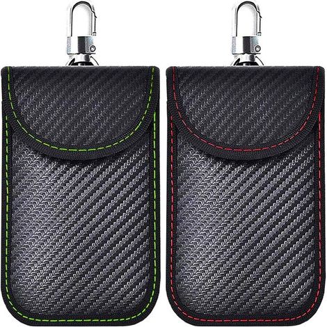 Lot de 2 porte-clés de voiture bloquant les RFID - Protection du signal par sac Faraday (rouge et vert) (1/5)