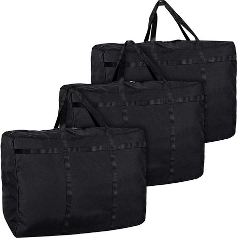 Lot de 3 sacs de rangement extra larges de 180 l avec fermeture éclair, Oxford 600D imperméable pour linge de lit, couettes, vêtements ou déménagement, 100 x 56 x 26 cm Noir (1/5)