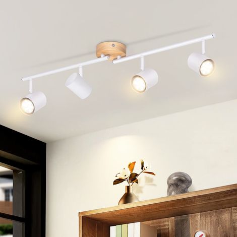 Lámpara de techo GBLY Foco de techo LED de 4 llamas - Blanco GU10 Giratorio Foco de pared de madera Foco de pared Sin bombilla