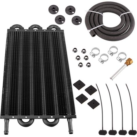 Ortviai Condenseur de Climatisation Automobile en Alliage d'Aluminium – 6 Rangées, Noir, Universel pour Tuning Auto