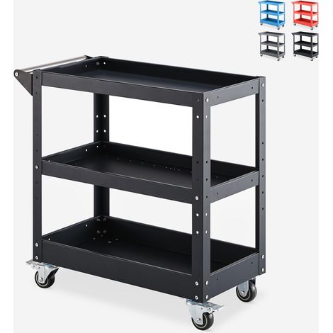 Carrello porta attrezzi in metallo 3 ripiani con ruote Kerey Plus - Nero