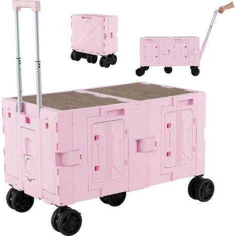 Carrello multiuso pieghevole 85 x 50 x 56 cm con contenitore flessibile e manico telescopico in metallo rosa 200011395