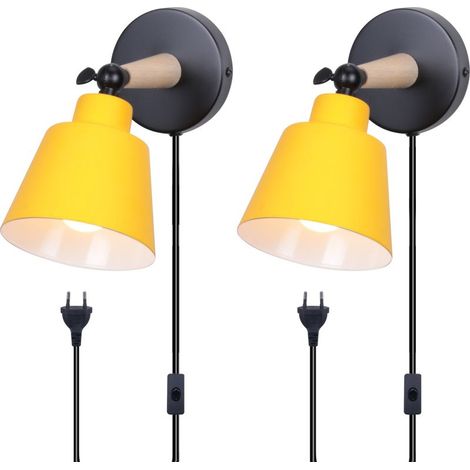 2PCS Applique Murale Moderne Applique Murale Rétro Minimaliste Jaune Lampe Murale D'Intérieur Nordique E27 (Avec Prise Euro) (1/5)
