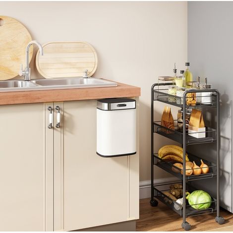 Papelera de cocina 5 L de acero inoxidable blanco crema con tapa de apertura manual DESVIAE (1/5)
