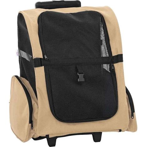 Poussette pour animaux 3 en 1, design couleur sable, dimensions : 48 x 32 x (57-106) cm, tissu Oxford.