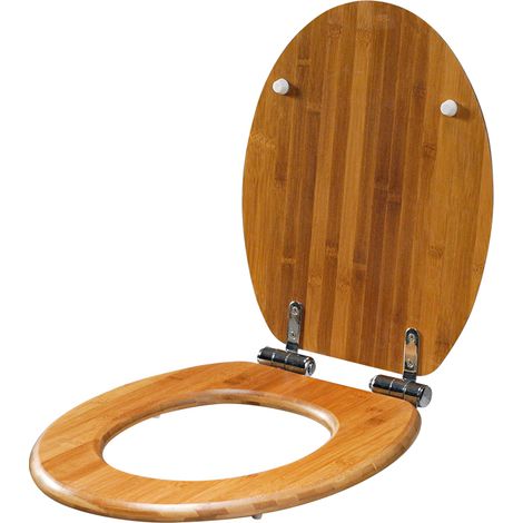 Bambus-WC-Sitz, pflegeleichtes Design, stabile Edelstahlbeschläge, schnelle und einfache Montage auf handelsüblichen Toiletten, Bambusholz, 34x41 cm, braun (1/4)