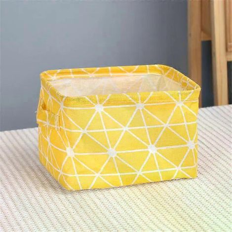 HONORNIC - Petit panier de rangement pliable en toile avec poignée, en coton et lin. Boîte de rangement de bureau. Petit panier de rangement imperméable et frais (1 pièce).