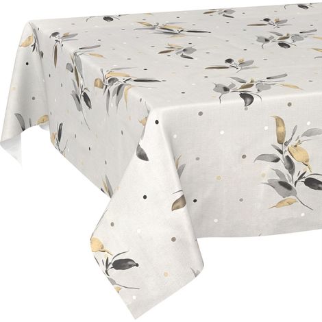 Nappe en Toile cirée Lavable, Facile d'entretien, imperméable, Effet Lotus, pour Table de Jardin, Feuille argentée, 180 x 140 cm, Bord coupé (1/5)