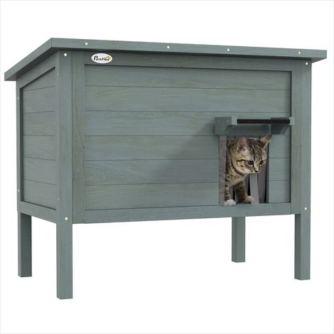 Maison pour chat d'extérieur en bois isolée avec toit ouvrant 85 (1/5)