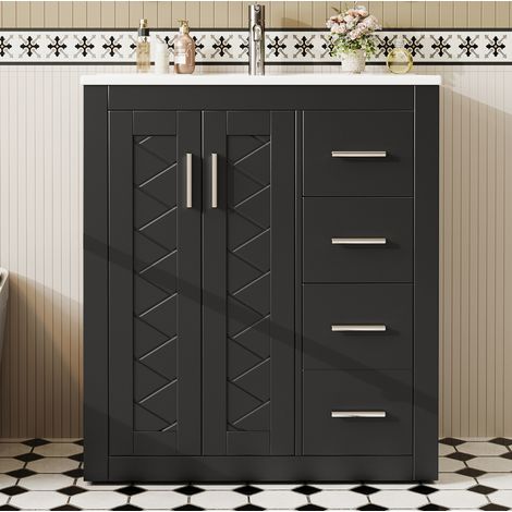 mueble baño con lavabo 3 cajones MDF 76 cm OKMYHOME (1/5)