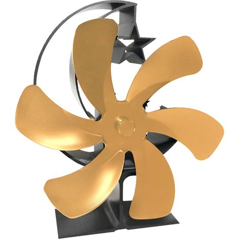Ventilateur de poêle à 6 pales pour cheminée, alimenté par la chaleur, à circulation d'air rapide, motif demi-lune, thermoélectrique, pour poêle à bois, couleur or (1/5)