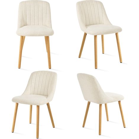 Goeurvant Chaises de salle à manger modernes avec coussin d'assise épais, dossier ergonomique et pieds en bois, Style et confort réunis - Lot de 4 - Blanc - Chenille