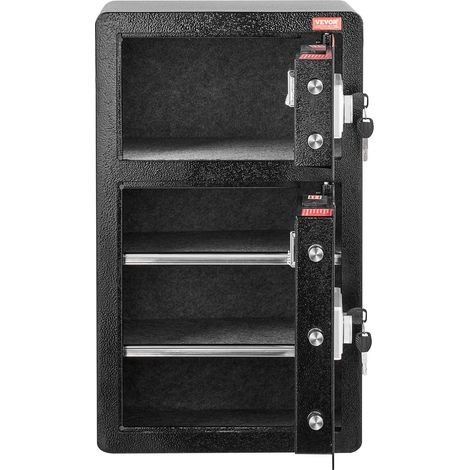 Coffre-fort double porte 127L avec serrure clé et code, sac ignifugé, éclairage LED et séparateurs pour argent et bijoux noir (1/5)