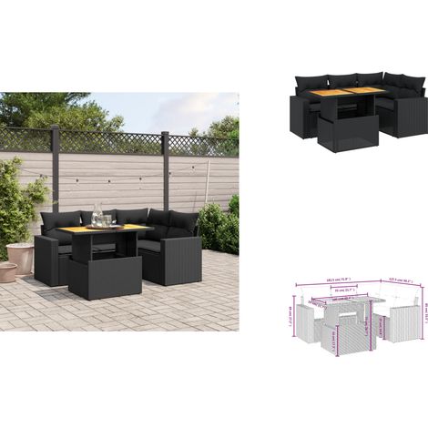 Salon de jardin 5 pcs avec coussins noir résine tressée - Ensemble Salon De Jardin - Meuble Extérieur - Résine Tressée - Rotin Synthétique - Table Extensible (1/3)