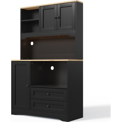 Mobile cucina alto nero 100x40x163 cm con LED, prese e USB, vano microonde, ripiani regolabili (1/5)