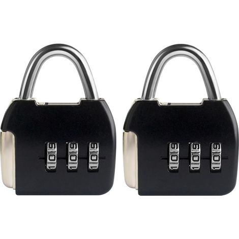 Clé à code 3 chiffres, bagage de voyage, coffret miniature, sac à main, sangle pour sac à dos (noir, pack de 2 pièces) (1/5)