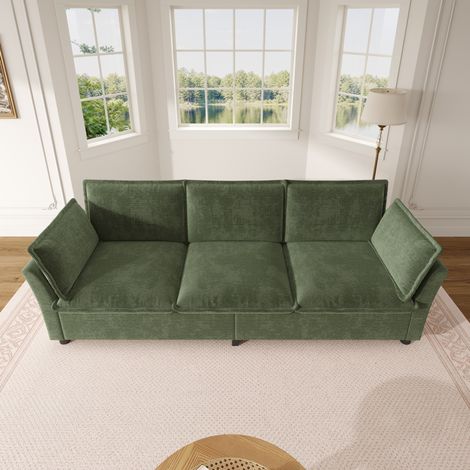 Divano a 3 posti 220x81x87 cm, seduta confortevole con molle insacchettate, struttura stabile, ciniglia - verde (1/5)