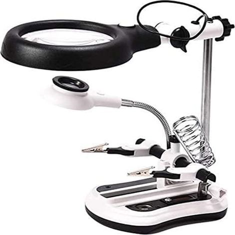 Loupe De Table - Lentille Monoculaire 2 5x 6x 5x 10x - Lampe À 18 LED Réglable - Pince Crocodile Pour Bureau Atelier - 1 Pièce