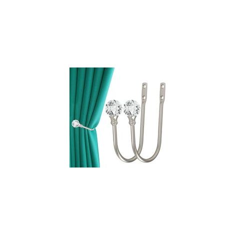 2 Pcs Embrasses à Rideaux Argent Métal Crochet pour Rideaux Mural en Cristal pour Maison Bureau Hôtel