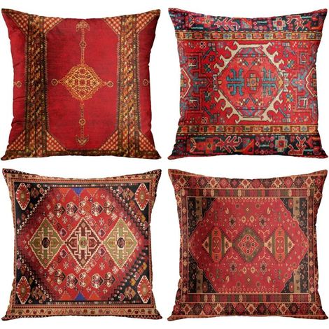 BEBUSINGOTO 4 pièces ensemble vintage rouge floral turc tapis persan lin housse de coussin maison coussin coussin taie d'oreiller géométrique persan kilim décor à la maison 18 x 18 pouces (1/5)