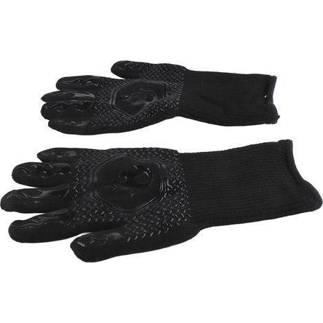 Gants de barbecue résistants à la chaleur, gants de cuisson antidérapants, longs gants de cuisine pour barbecue et pâtisserie, noir, taille moyenne 26-35 cm (1/5)