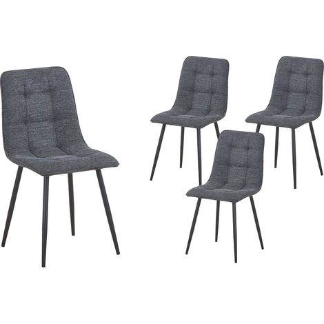 RANA - Lot de 4 chaises en tissu gris foncé pieds en métal noir (1/5)