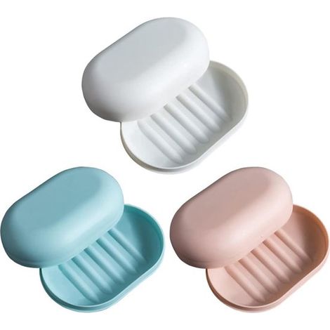 Portasapone da viaggio con coperchio. Impermeabile e a prova di perdite, ideale per il bagno, il campeggio e le attività all'aperto. Set da 3 pezzi in colori assortiti. (1/5)