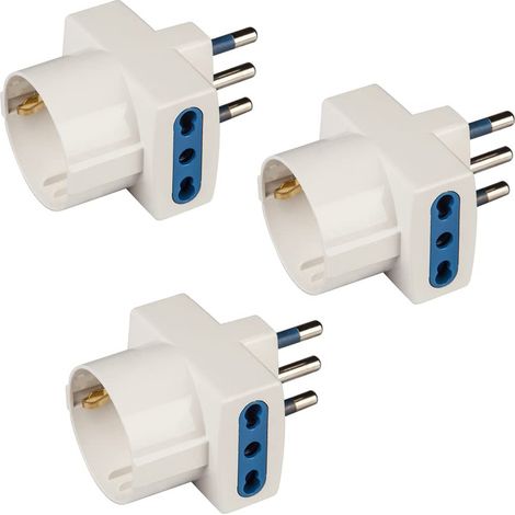 POLYPOOL - PP0468.3 Kit Adattatori Presa Tedesca Italiana, Presa Schuko, Spina 16A 2P+T, 2 Prese biv.10-16A 2P+T e 1 Presa 10-16A 2P+T (Standard Italiano 10A + Tedesco 16A con Terra Laterale) (1/4)
