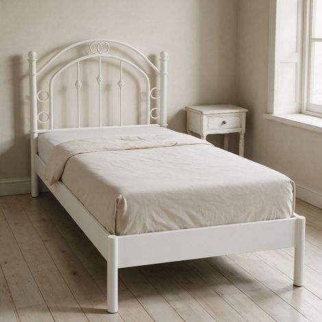 Letto Singolo Luxor in Ferro Battuto Bianco Anticato 90x195 cm (1/5)
