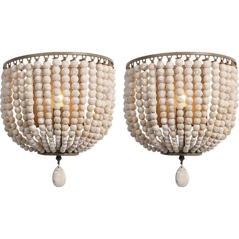 2 Pack Vintage Wooden Bead Wall Sconce Grey White Antique Retro Finish with Hard Wired for Bedroom Appliances  Retro Antique with Hard Wired for Bedroom Appliances (1/5)