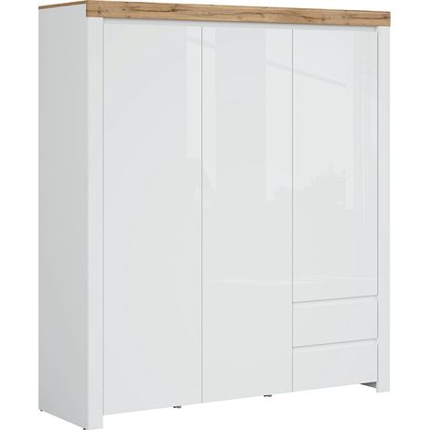 Armario 3 puertas 2 cajones Hella Blanco y Madera (1/4)