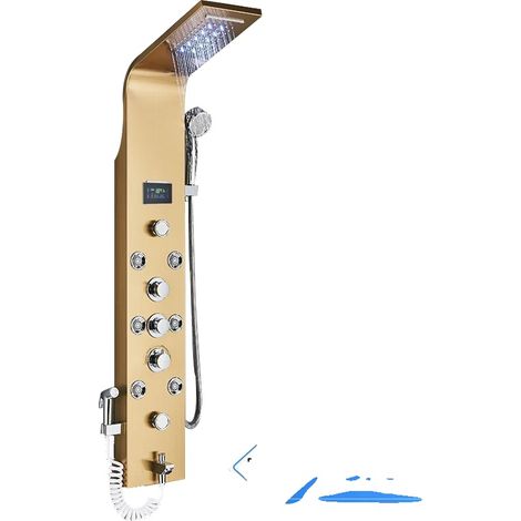 Duschpaneel, mehrere Strahlarten, integrierte LED-Beleuchtung, Gold 8009 (1/2)