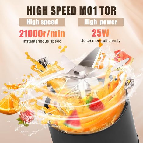 Mini frullatore portatile da 380 ml, frullatore con display digitale, frullatore portatile ricaricabile con 6 lame per frullati e frappè, viaggi, palestra (nero) (1/4)