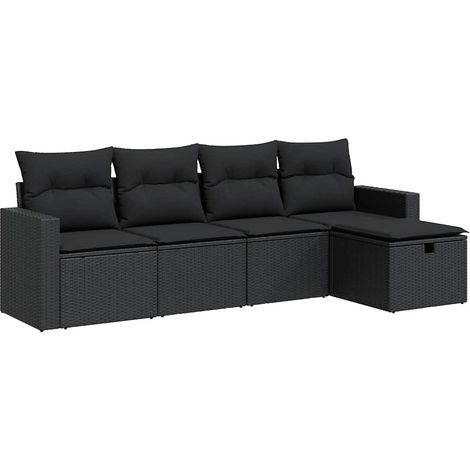 Set Divani da Giardino 5 pz con Cuscini in Polyrattan Nero vidaXL (1/5)