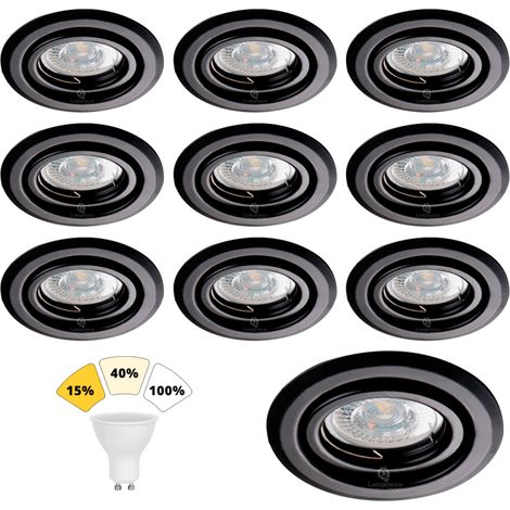 Lampesecoenergie – Lot de 10 spots encastrables noirs mat 7W – 3 intensités réglables – Blanc chaud 3000K – Diamètre d'encastrement 99mm – IP20 (1/4)