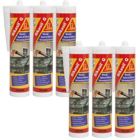 Lot de 6 mastics élastique silicone - SIKA Sikasil G - Blanc - 300ml