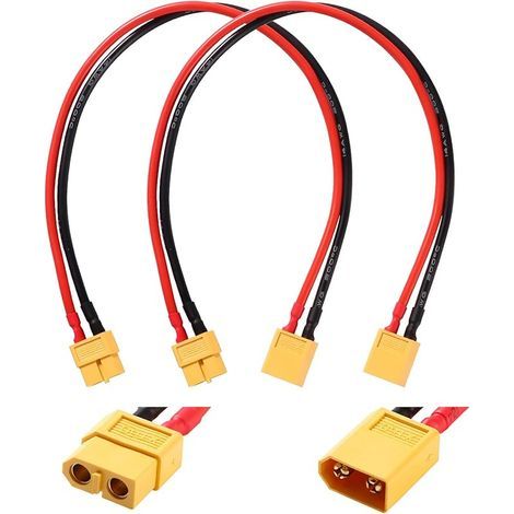 2 Pièces Câbles D'extension XT60, XT60 Connecteur Mâle à Femelle avec 30cm 14AWG Câble en Silicone, Câble D'extension Adaptateur XT60, pour Batterie LiPo RC (1/5)