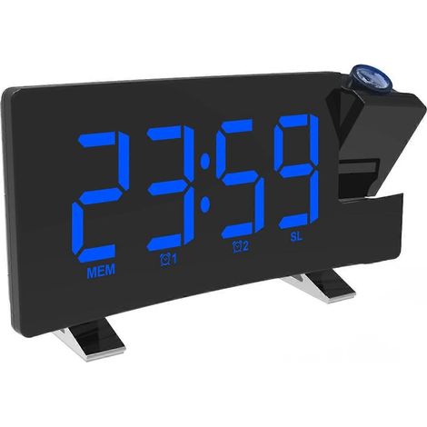 Réveil radio FM avec projection LED, horloge électronique de bureau (bleue) (1/5)