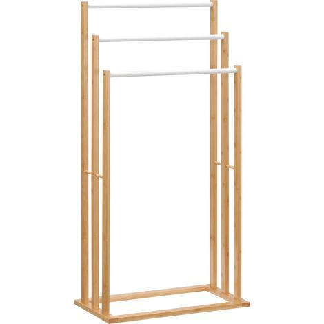 AMXCNOY Porte-serviettes autonome avec 3 barres en bambou, Naturel, 48x25,8x94cm, idéal pour salle de bain et bien-être (1/5)