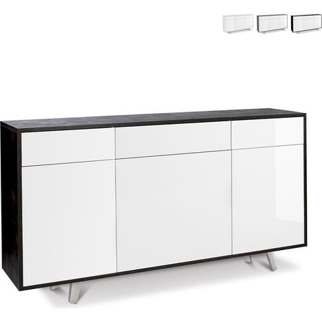 Mobile madia 3 ante e 3 cassetti h92 l164 p41 cm struttura color nero ossido frontali bianco lucido 7076k sarmog - Sarmog (1/5)