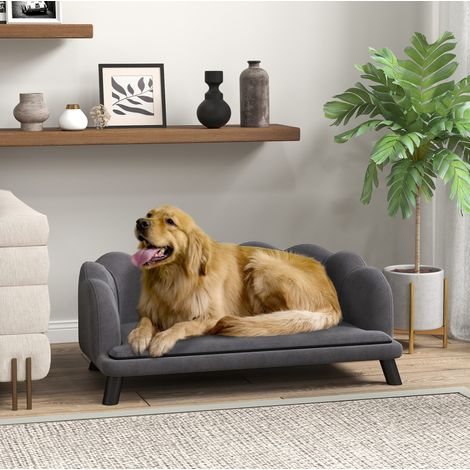 Canapé pour chien en polyester gris foncé avec dossier, pieds en bois, 98,5 x 60,5 x 35,5 cm (1/5)
