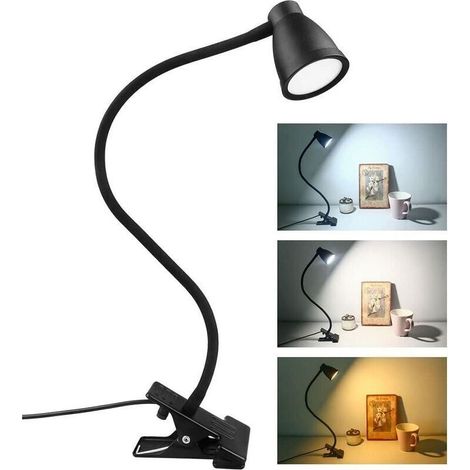 LED Lampe de Bureau à Pince, 3 Couleur Luminosité Réglable, USB Lampe de Chevet Pince, Protection des Yeux 360° Flexible La (1/4)
