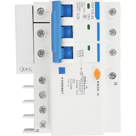 Disjoncteur différentiel DZ47LE-63 3P+N 63A 30mA 230V C63 protection fuite terre (1/5)