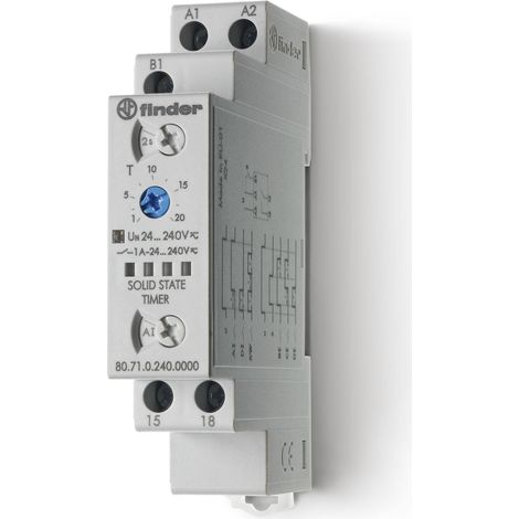 Tempo statique multifonction multitension 1NO 1A 12-240V AC DC de 0,1s à 24h FINDER 807102400000PAS