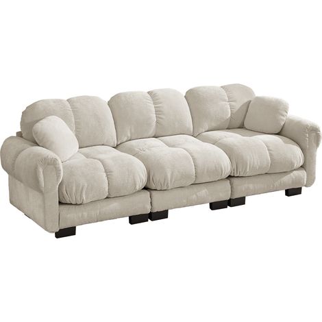 Modulares 3-Sitzer Sofa aus Chenille Geschwungene Rückenlehne und Armlehnen Bewegliches Kissen Hellkhaki (1/5)