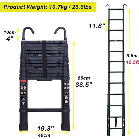 3,8M Échelle Pliante en Aluminium Telescoping Ladders avec 2 Crochets Amovibles Multifonction Ladder Attic Ladder 150kg Charge Maximale (1/5)